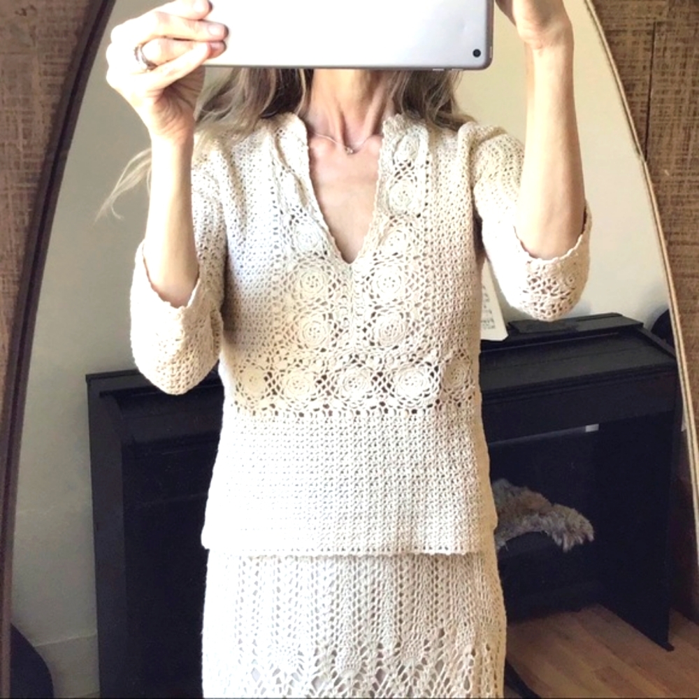 J.Crew cream crochet blouse. Size S